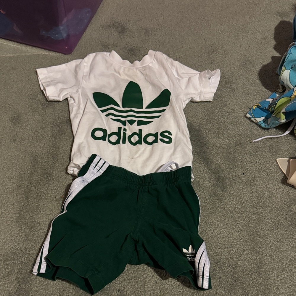 Adidas White and Green Kids Set